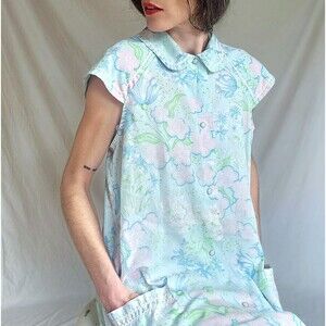Vintage 1960s Floral Smock Dress with Pockets: Smart Time House Dress, Womens L